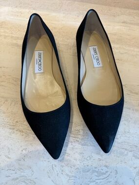 Jimmy Choo Black Pointed-Toe Suede Flats